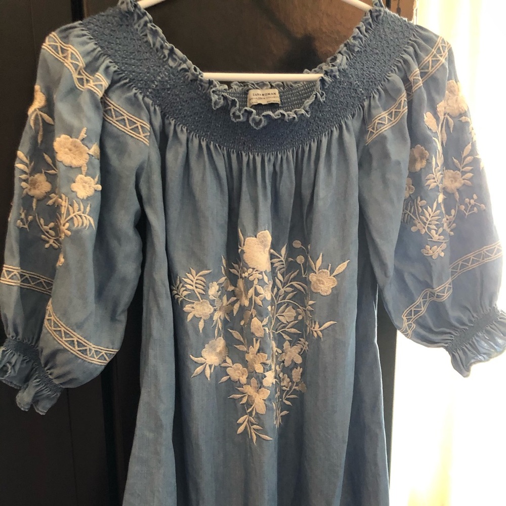 Off the shoulder denim top from Zara.